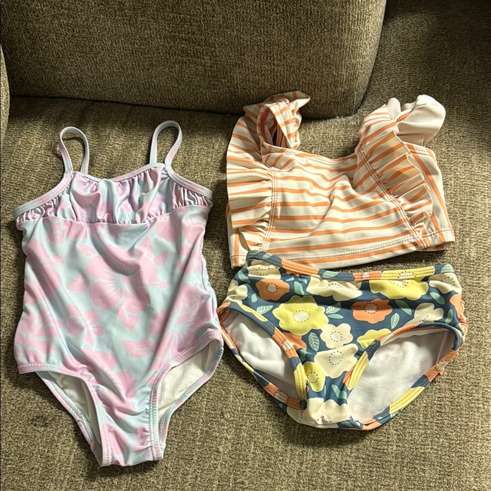 Pink and Orange Striped One Piece Swimsuit